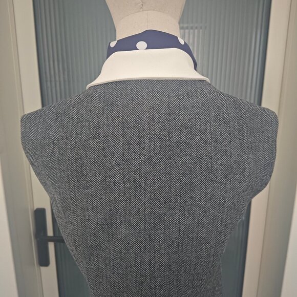 Self-Portrait Grey Herringbone Scarf Detail Mini Dress in a wool blend material - Picture 7 of 10